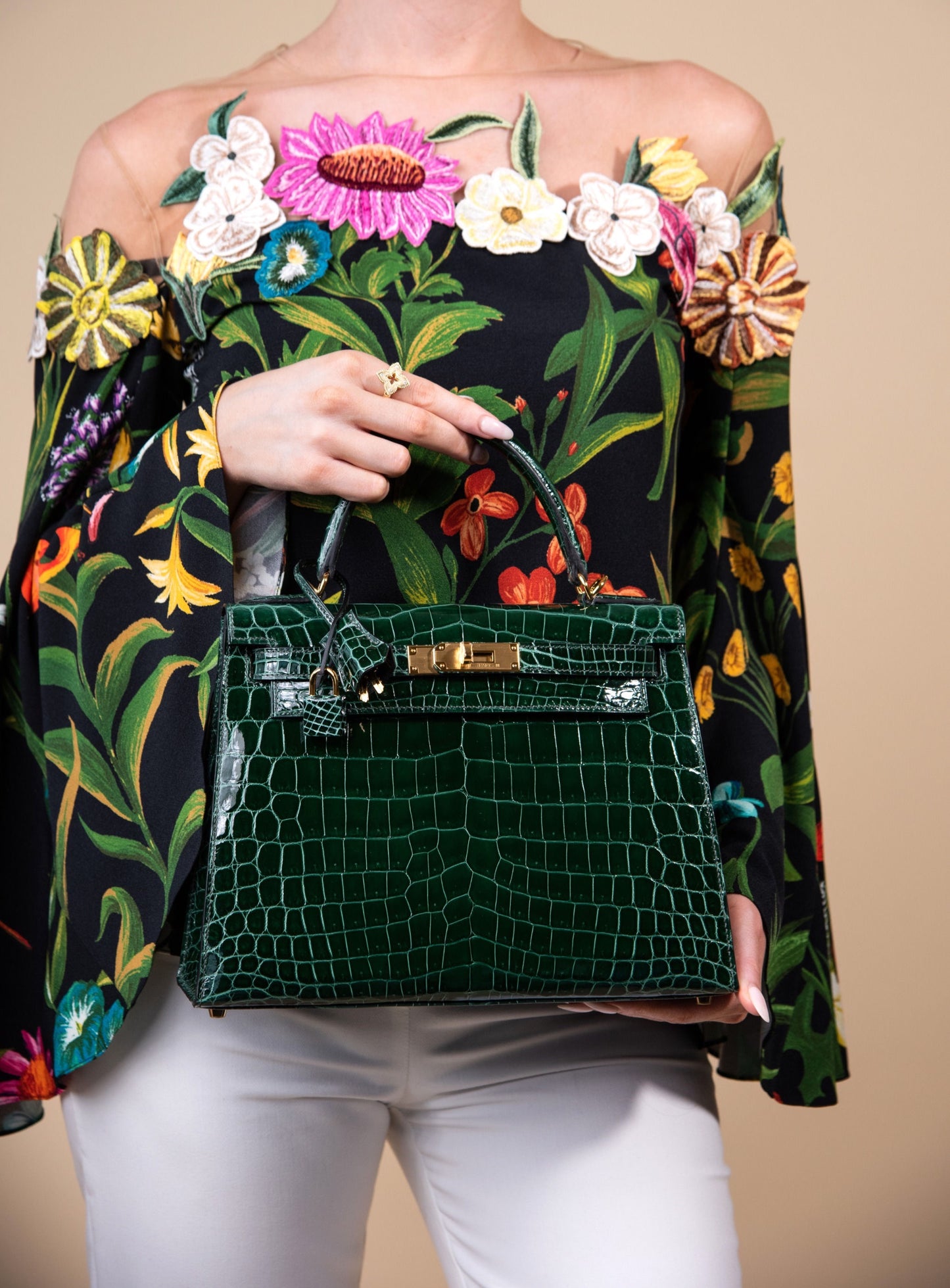 Hermès - Kelly 28 Shiny Crocodile in Vert Fonce GHW