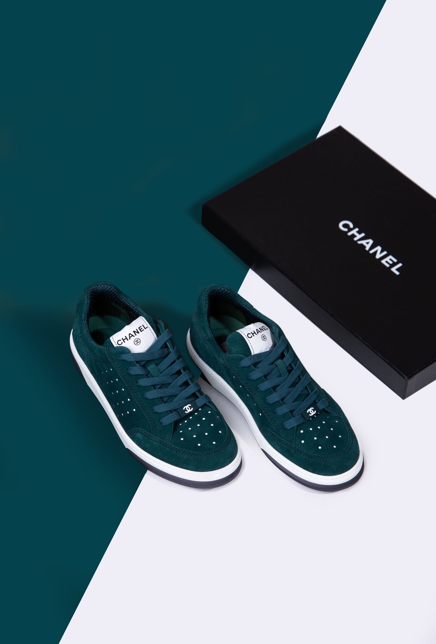 Chanel - Dark Green Suede Sneakers