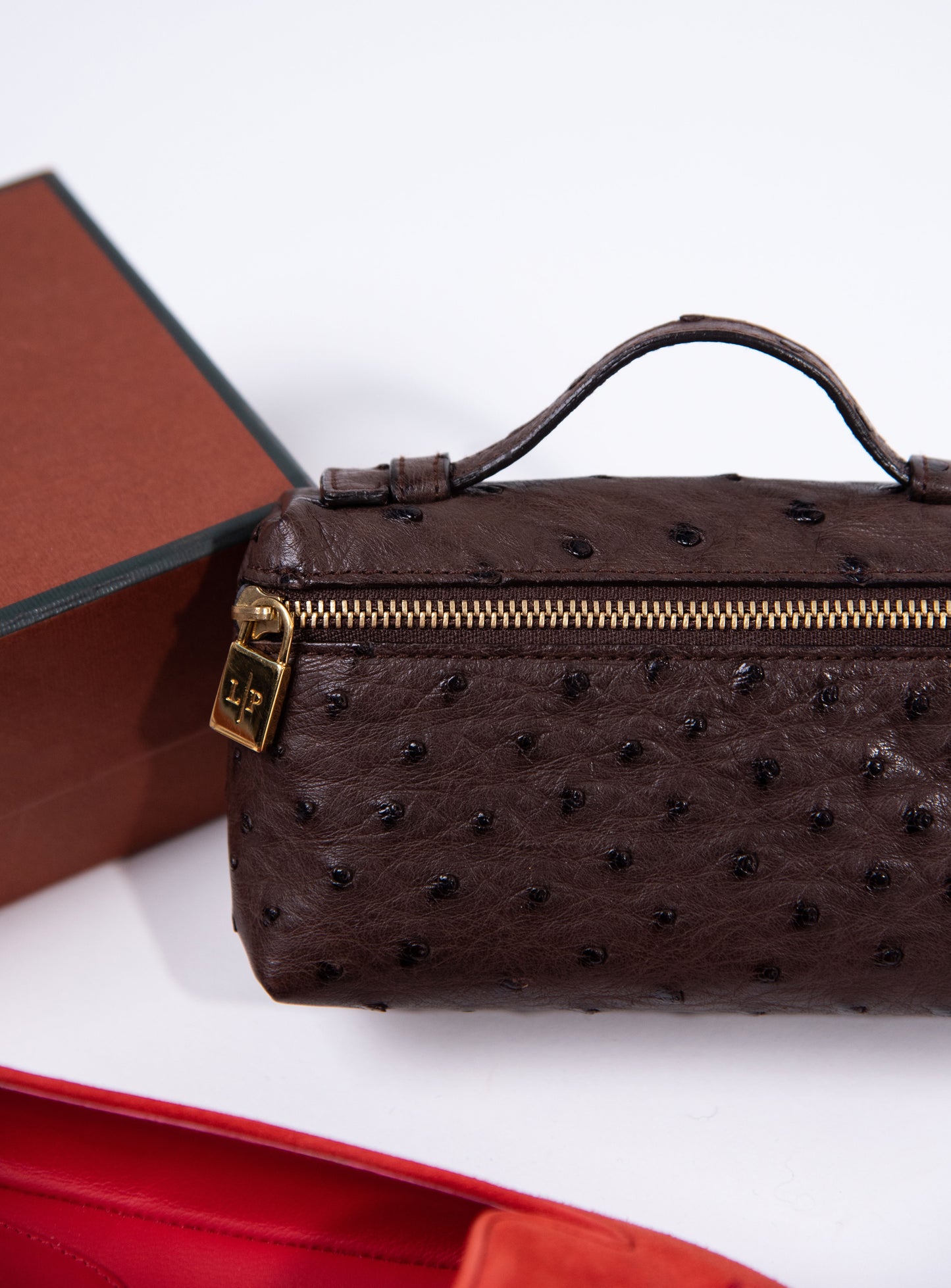 Loro Piana - Red Suede Flats and L14 Brown Ostrich Mini Pouch