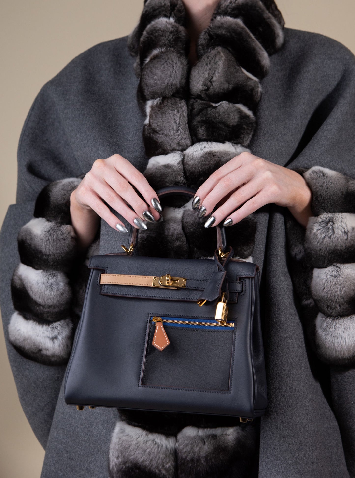 Hermès - Kelly 25 Retourne Colormatic Blue,Black,Chai, & Etoupe