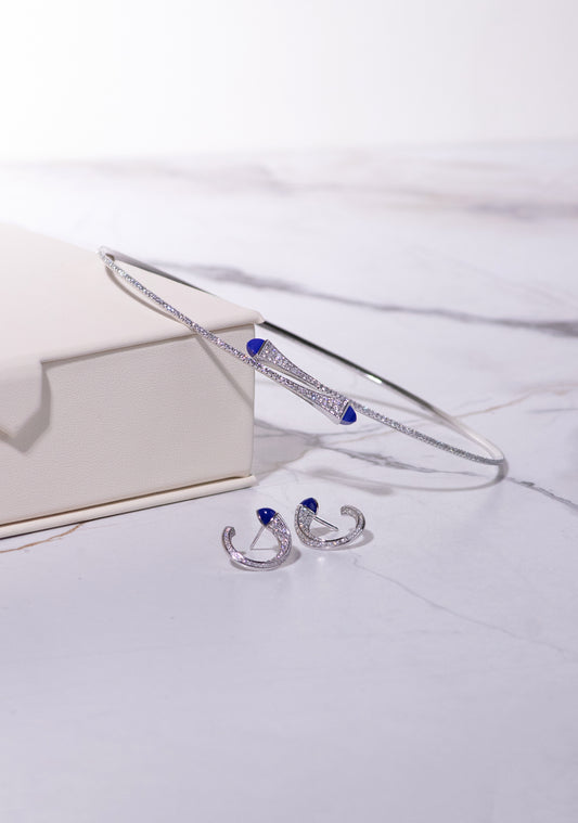 سوار/أقراط مارلي كليو دايموند رفيع سهل الارتداء من اللازورد