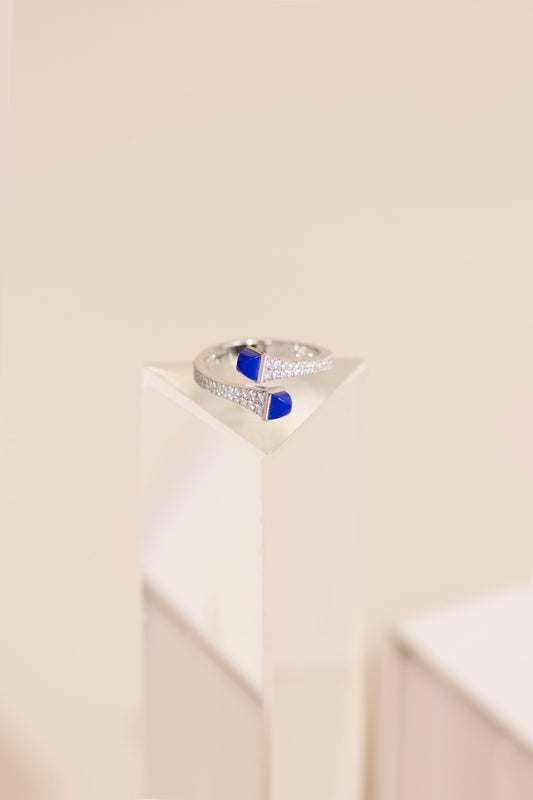 Marli Cleo Ring in White Gold Diamond/Lapis