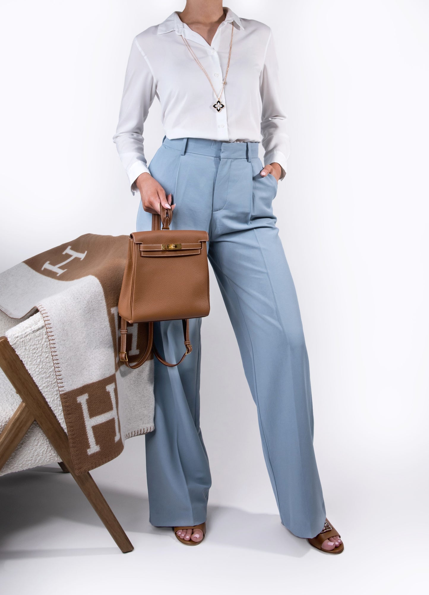 Hermès - Taurillon Clemence Kelly Ado Backpack in Gold GHW
