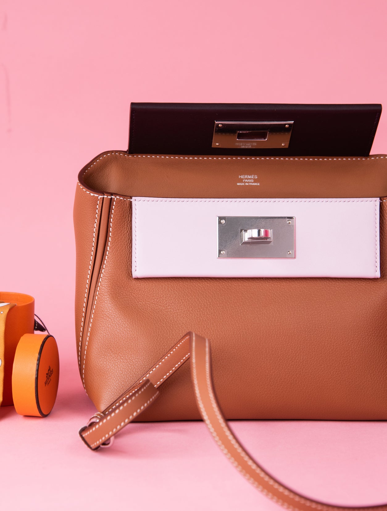 Hermès 24/24 in Gold/Rouge Sellier/Pale Mauve PHW