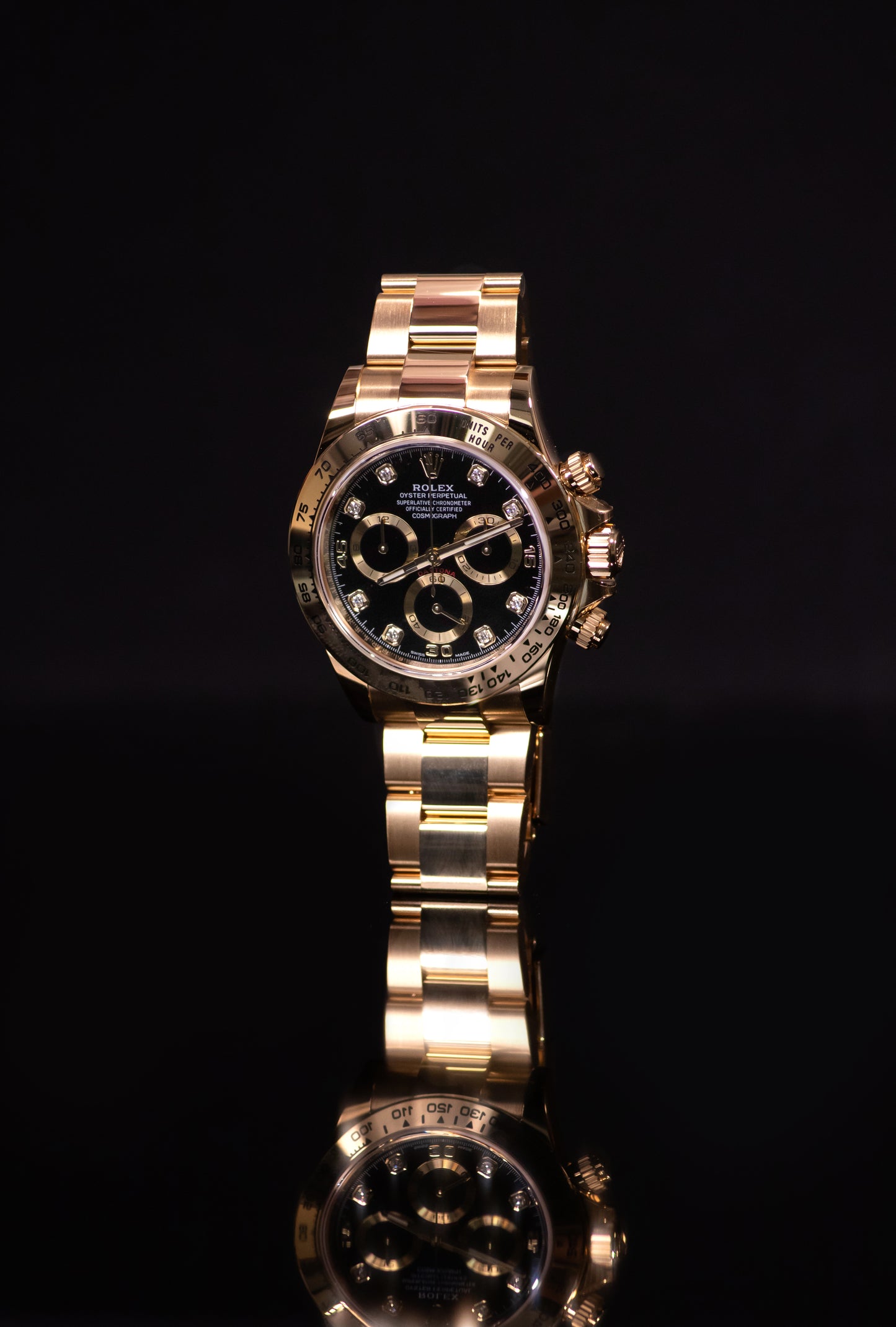 Rolex Cosmograph Daytona Yellow Gold Watch with Black Diamonds