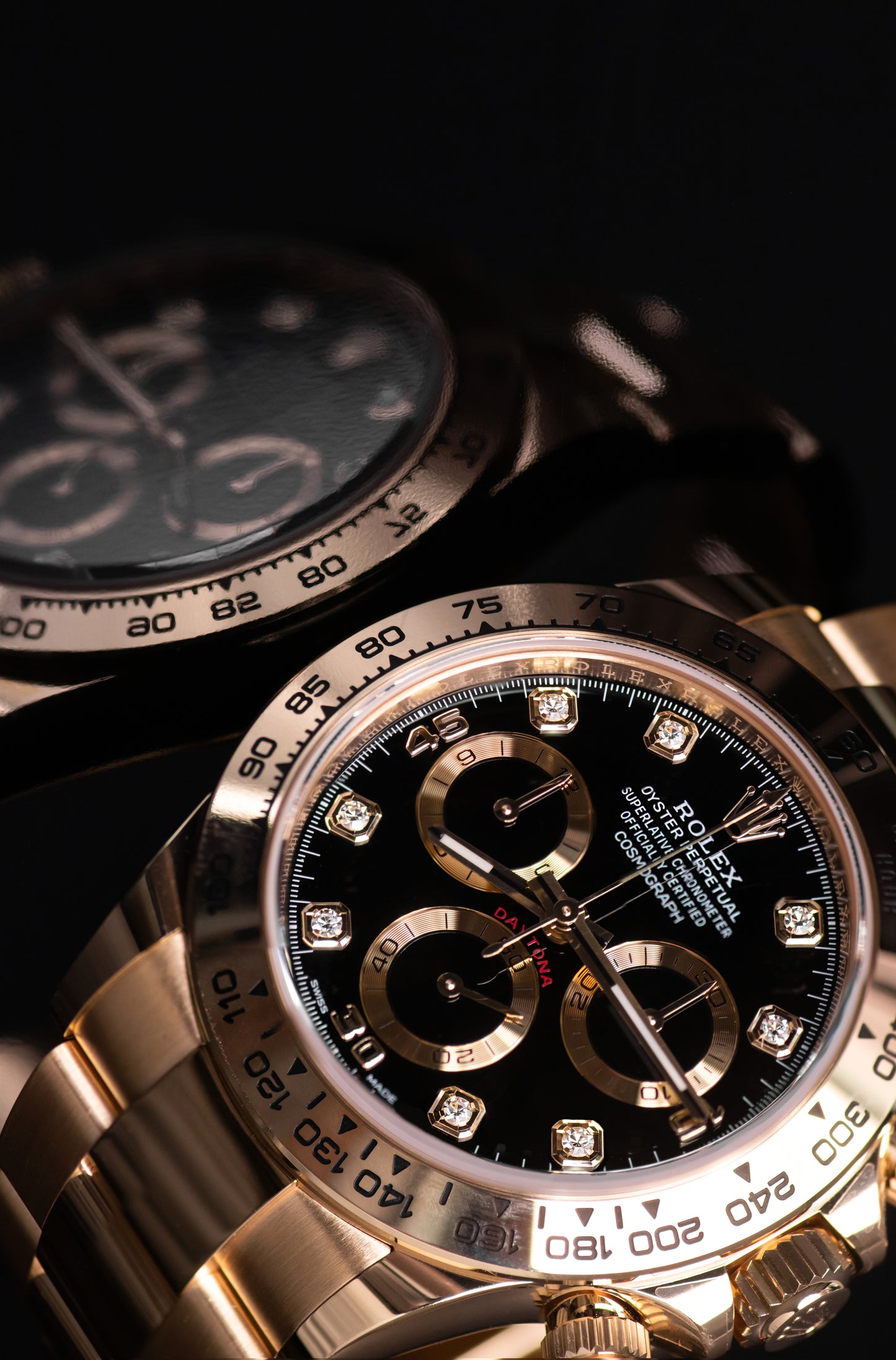 Rolex Cosmograph Daytona Yellow Gold Watch with Black Diamonds