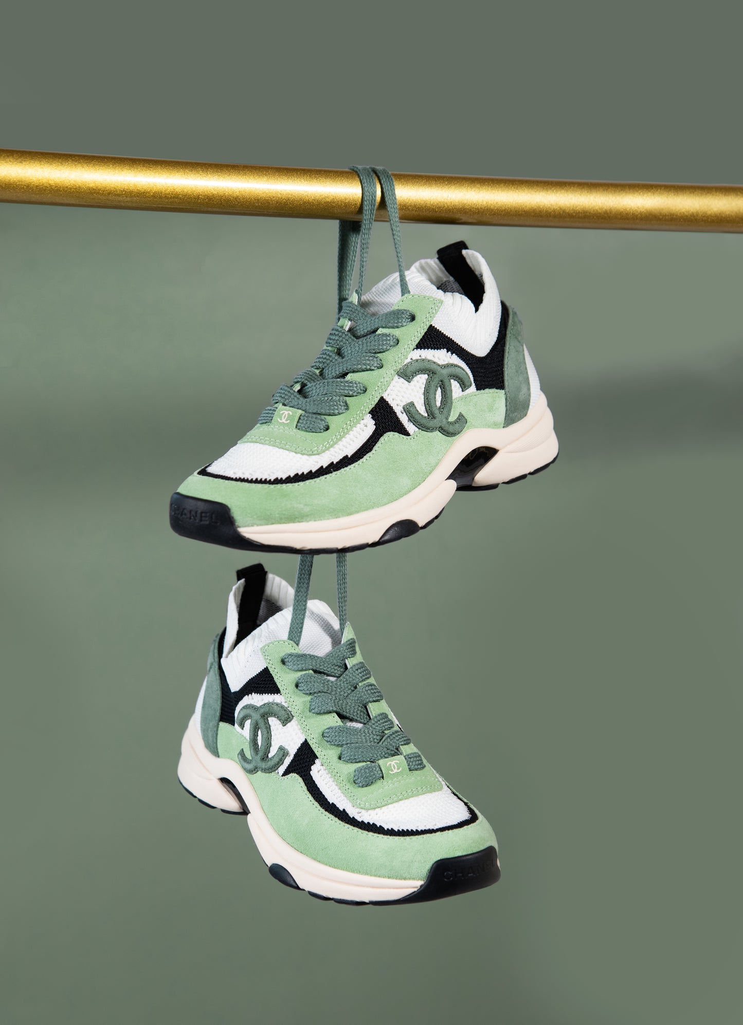 Chanel CC Sneakers in Green/Black/White