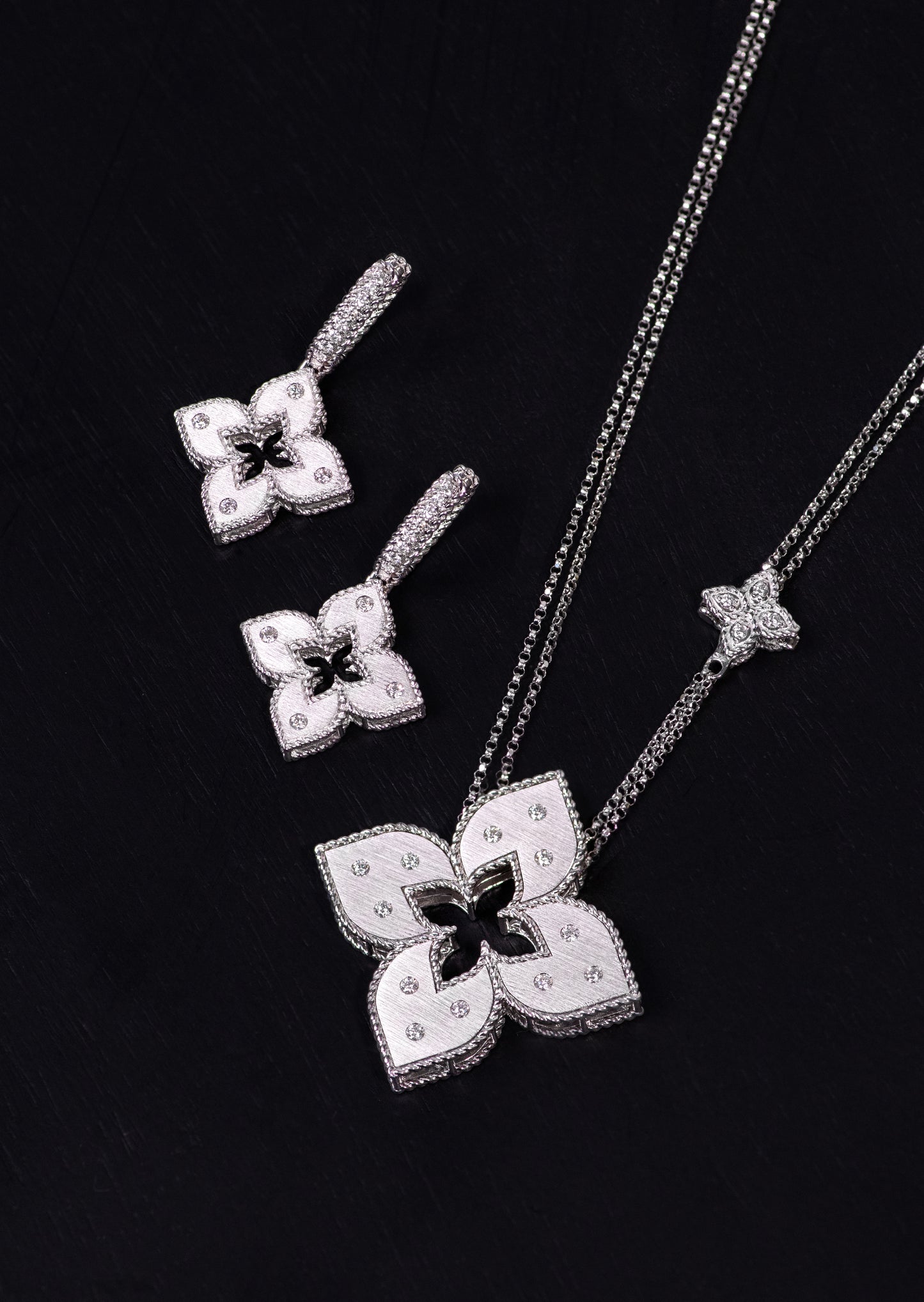 Roberto Coin Princess Flower White Gold Necklace and Earrings