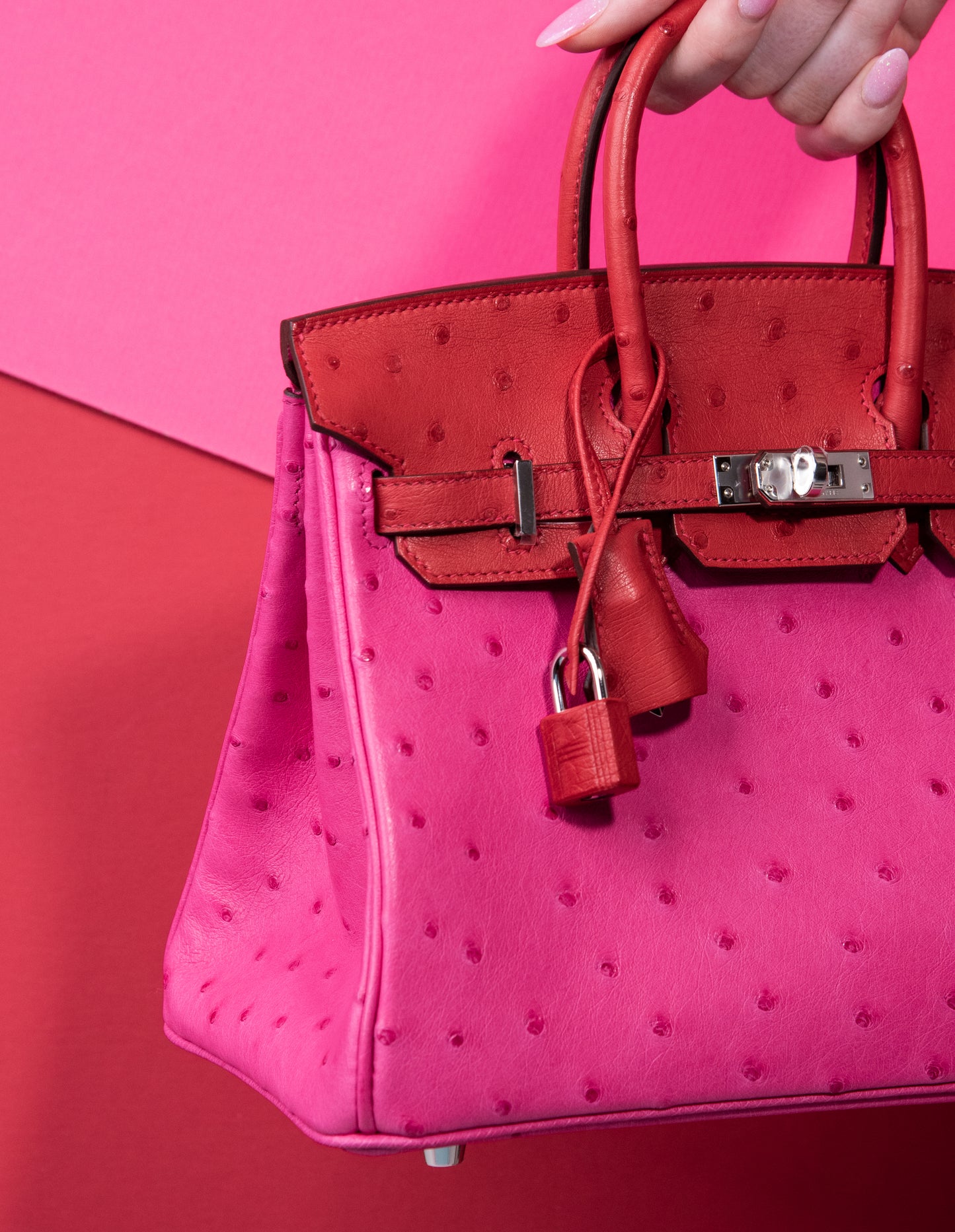 Hermès HSS Birkin 25 Touch Ostrich Rouge Vif/Rose Tyrein PHW