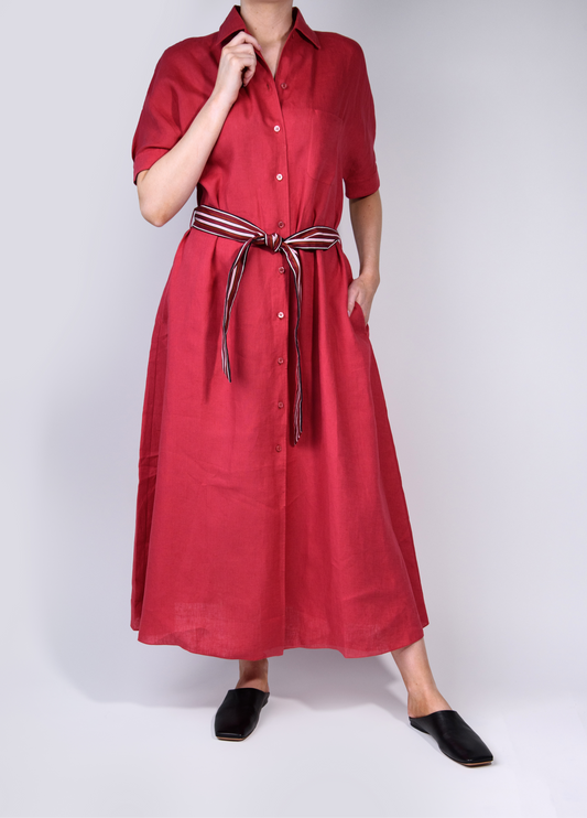Loro Piana Red Clarissa Dress with Celine Soft Black Moccasins