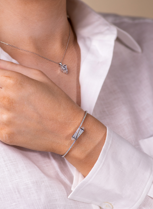 Marli Cleo White Gold Pendant & Bangle w/Diamonds & Moon Stone