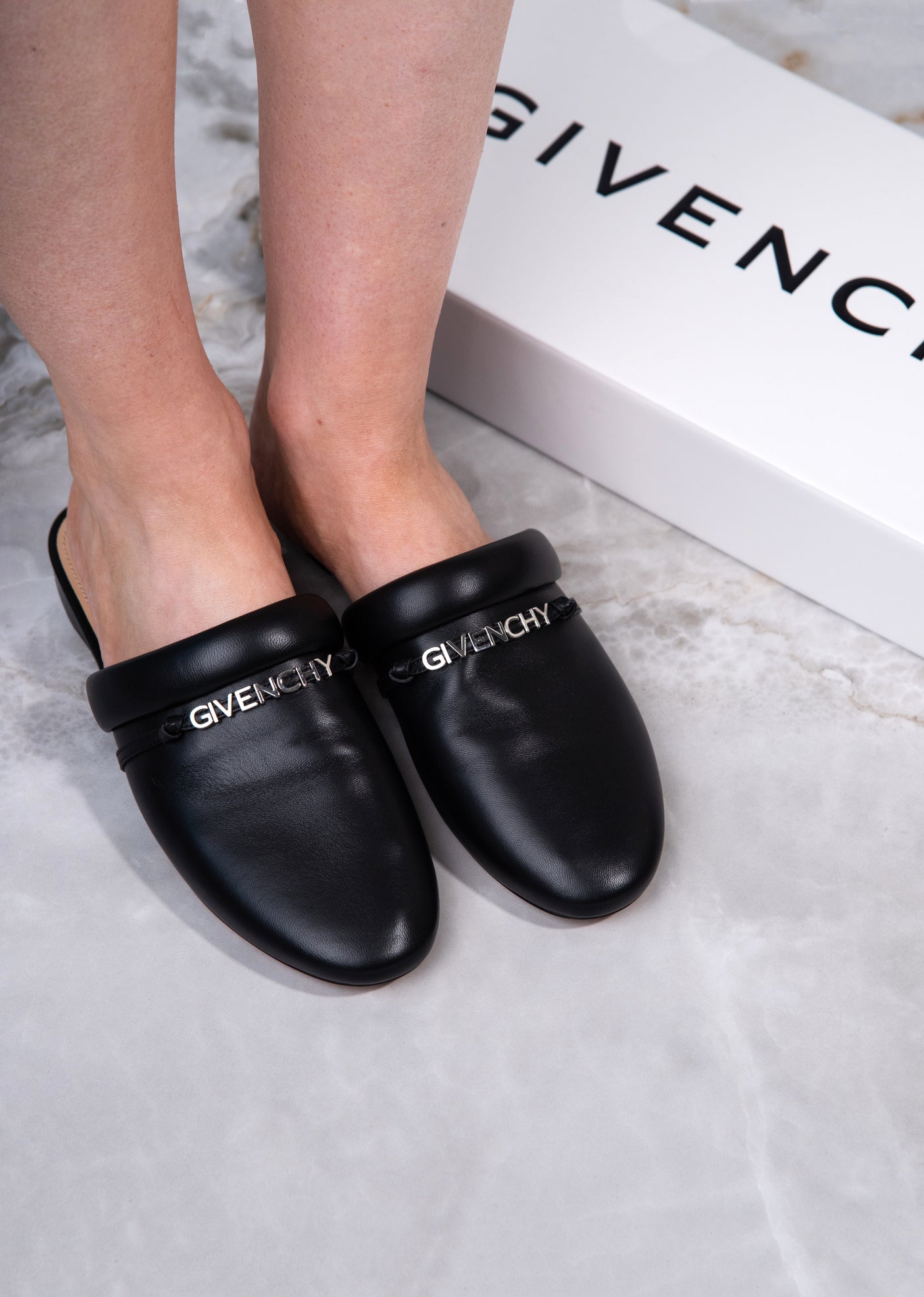 Givenchy Black Logo-Print Backless Mules