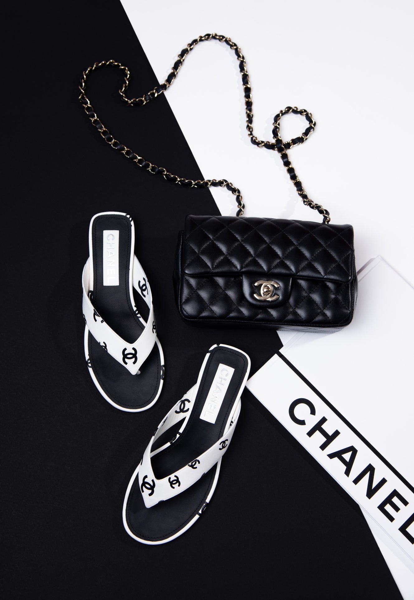 Chanel Black/White CC Logo Sandals