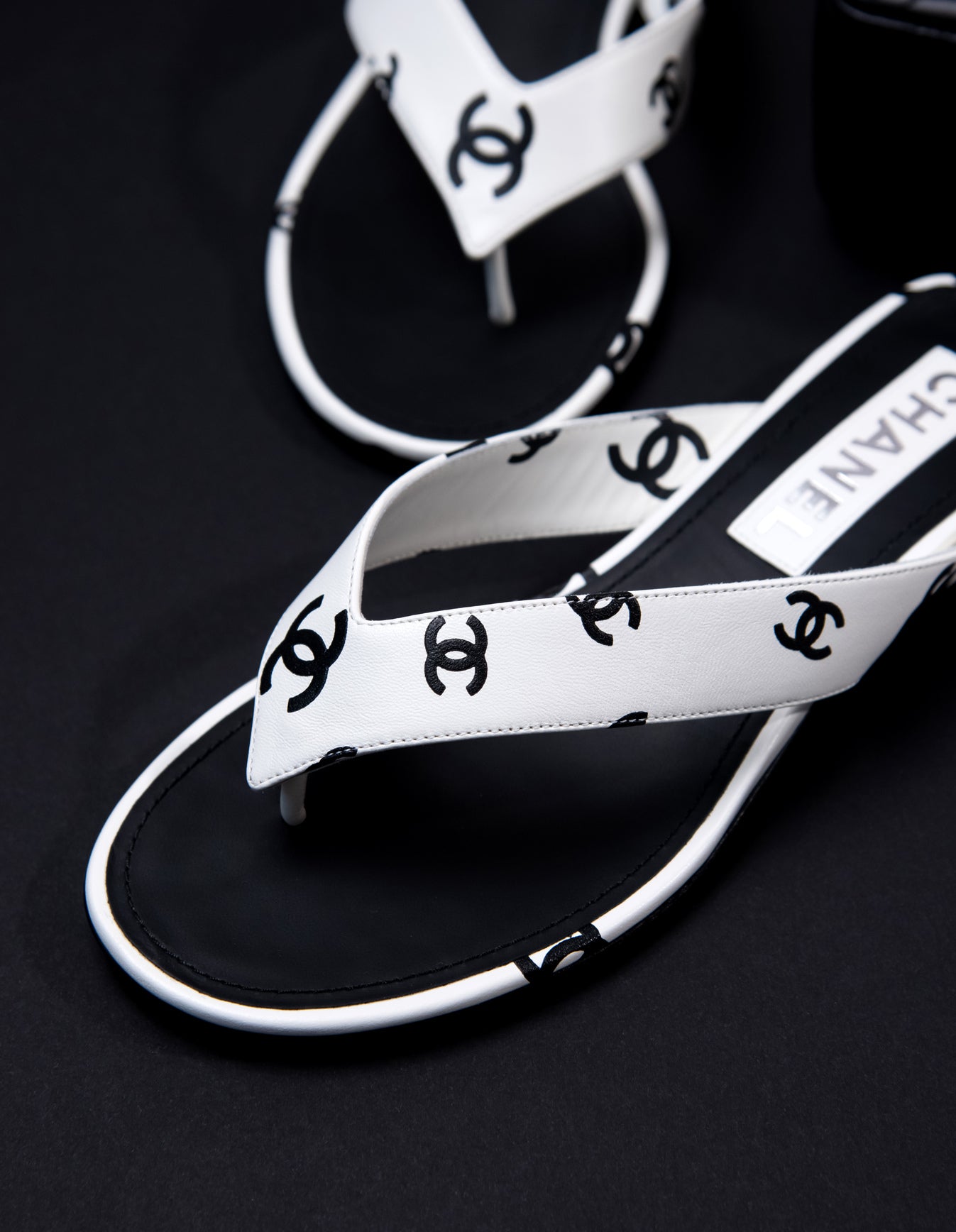 Chanel Black/White CC Logo Sandals
