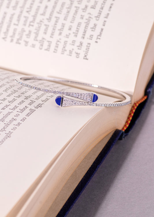 Marli Cleo White Gold Diamond Slim Slip-On Bracelet in Lapis Lazuli