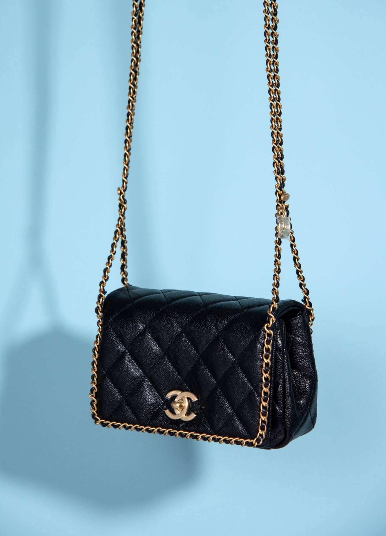 Chanel Crossbody Black Caviar Bag w/ Gold Chain