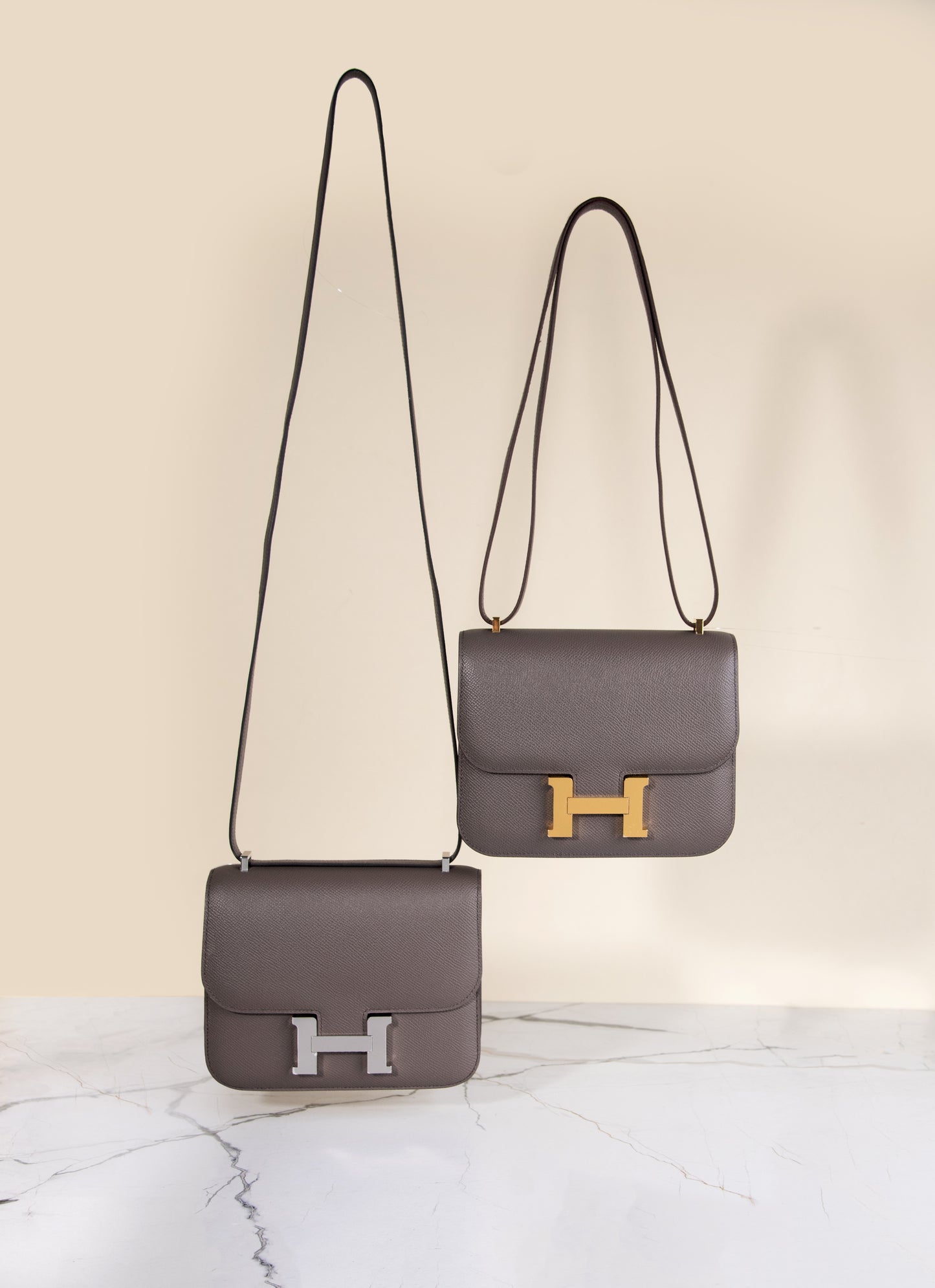 Hermès Mini Constance 18 Epsom in Etain GHW/PHW
