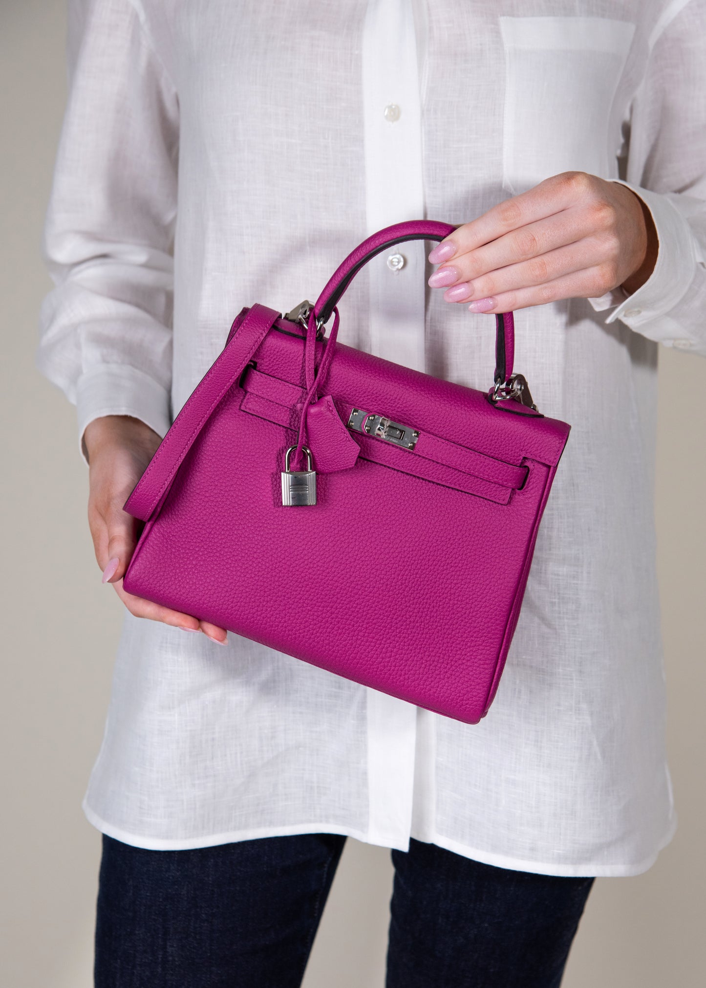 Hermès Kelly 25 Rose Pourpre & Zimmermann Floral Dress