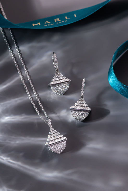 Marli Cleo White Gold Charming Pendant & Earrings