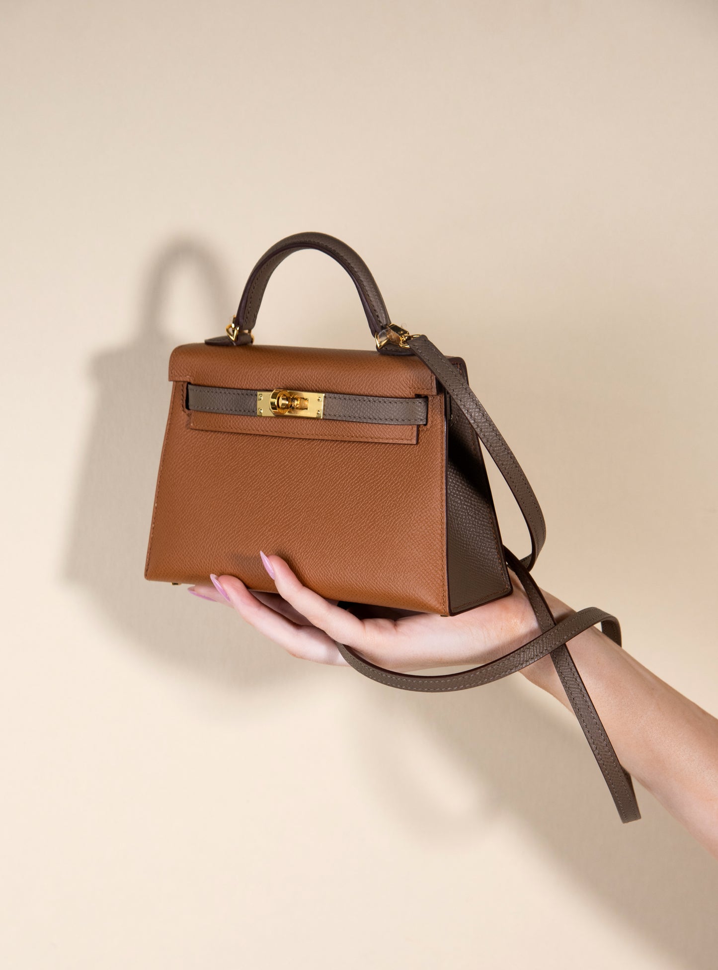 Hermès Mini Kelly 20 Epsom Gold & Etoupe GHW