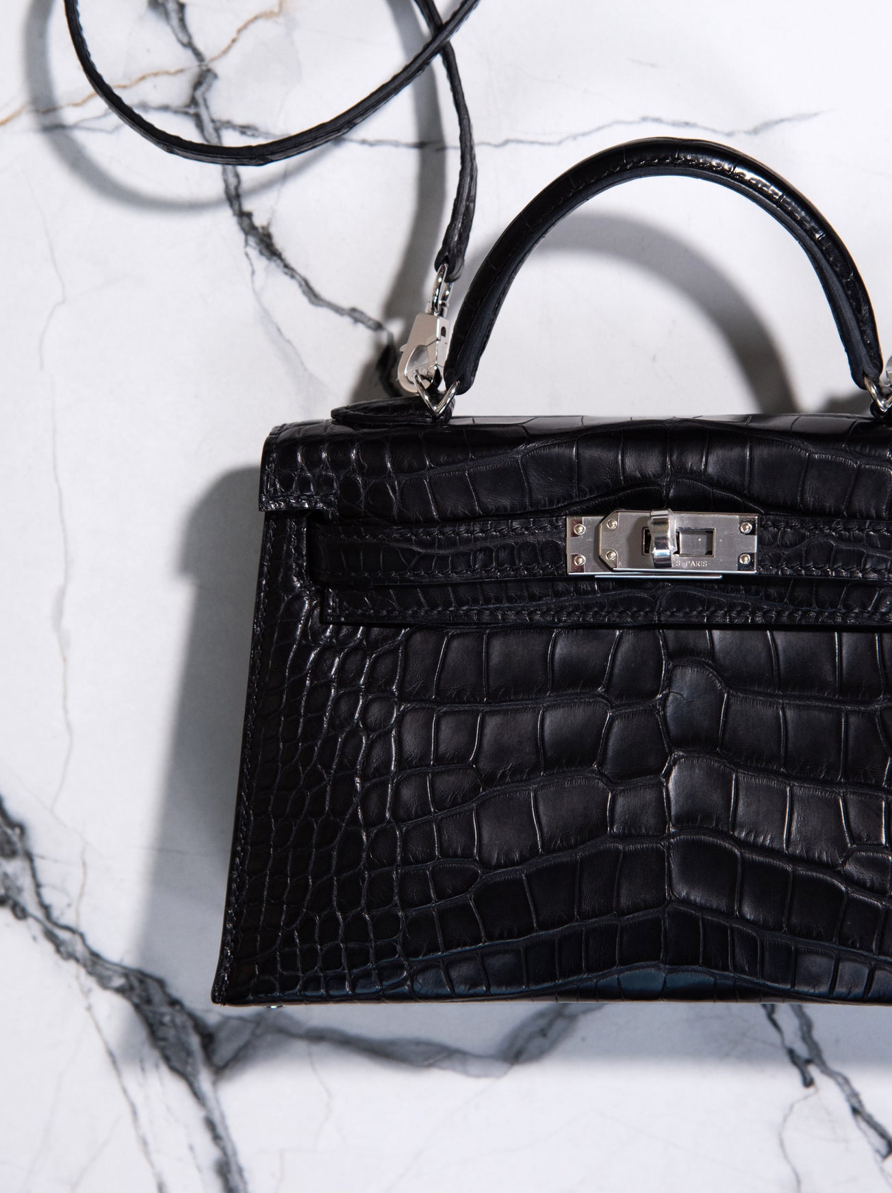 Hermès Mini Kelly Matte Alligator in Black PHW