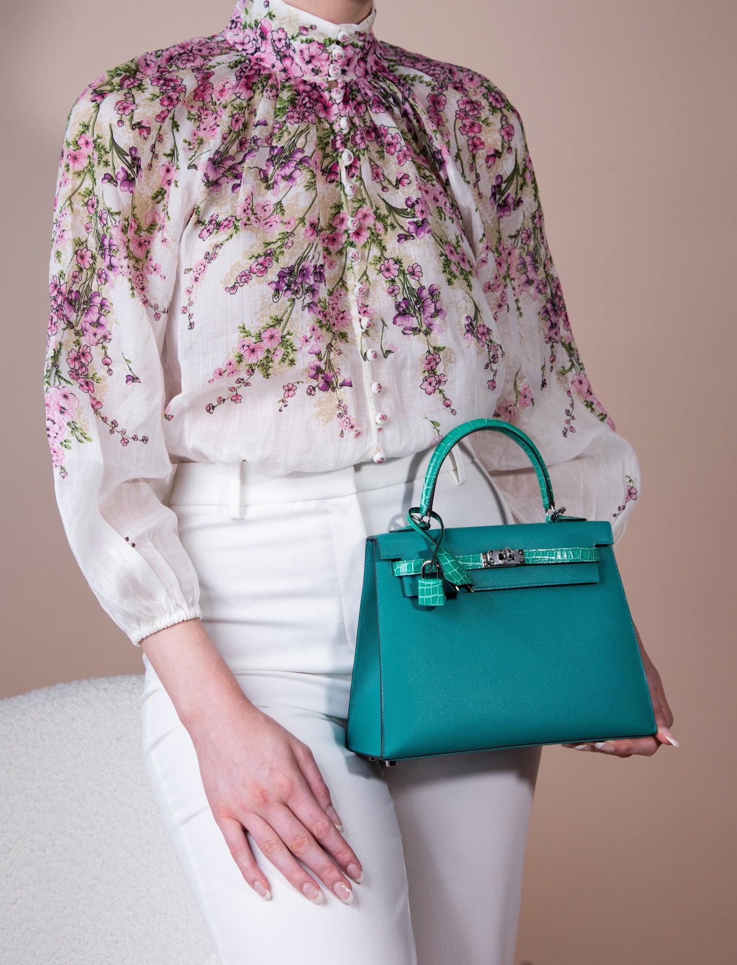 Hermès Kelly 25 Madame Leather & Shiny Crocodile in Vert Verone and Vert Jade