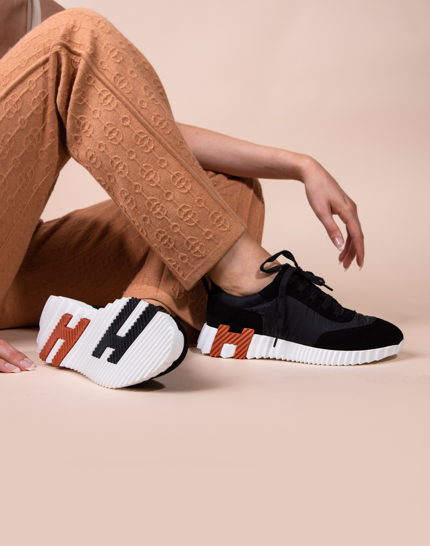 Hermès Bouncing Sneakers in Black/White/Orange