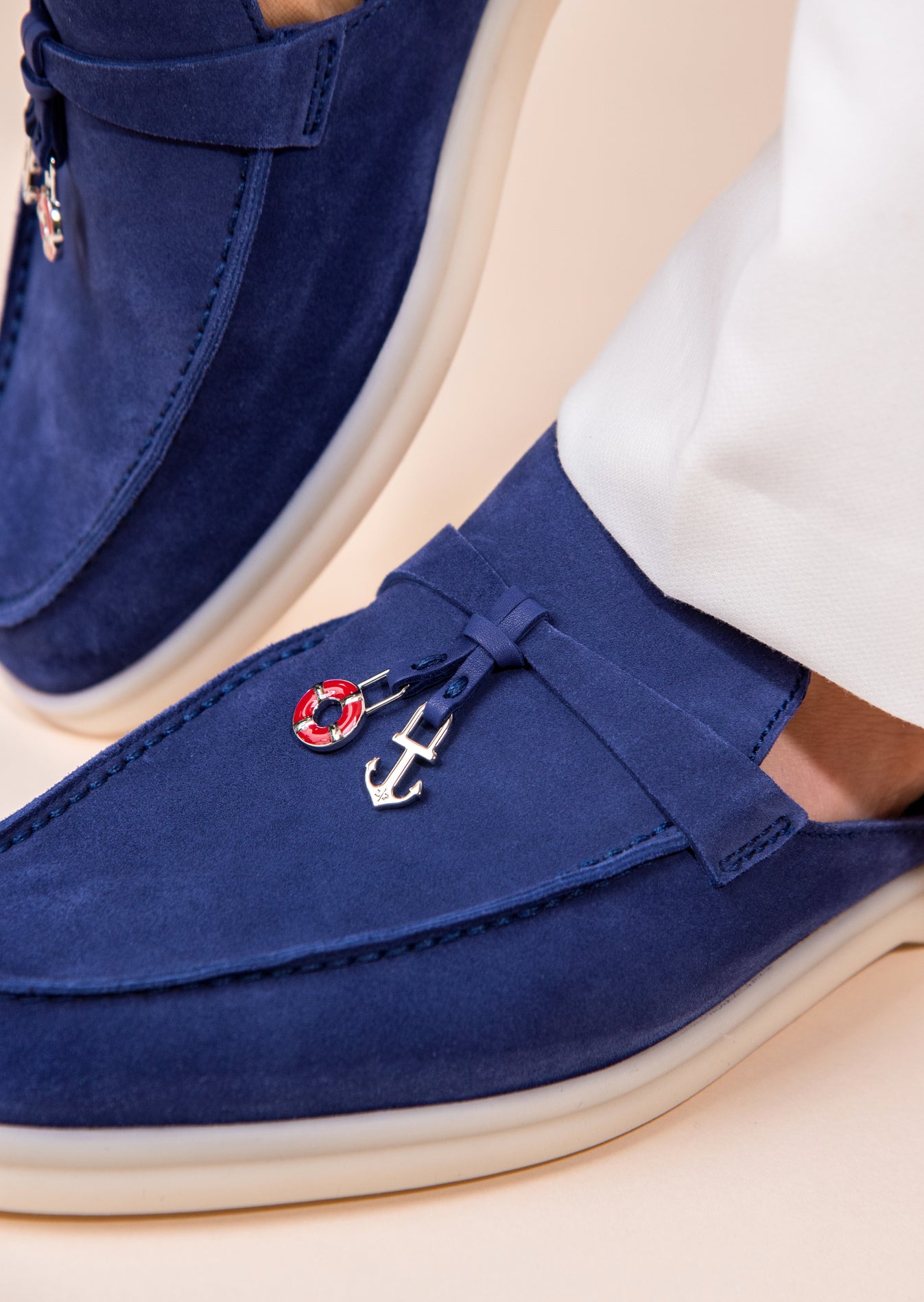 Loro Piana Nautical Charms Walk Babouche Loafers in Ceylon Float