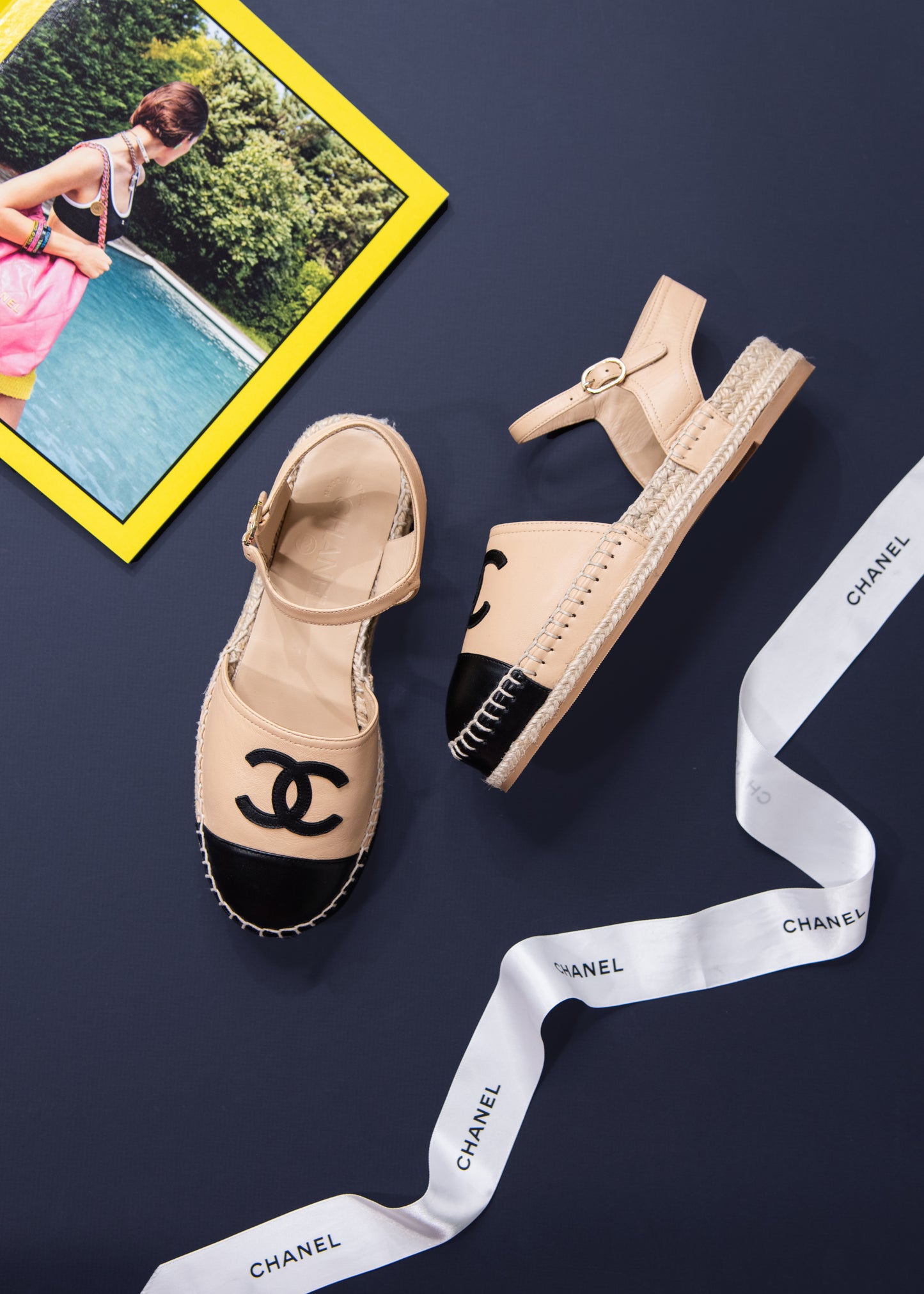Chanel CC Beige/Black Espadrilles