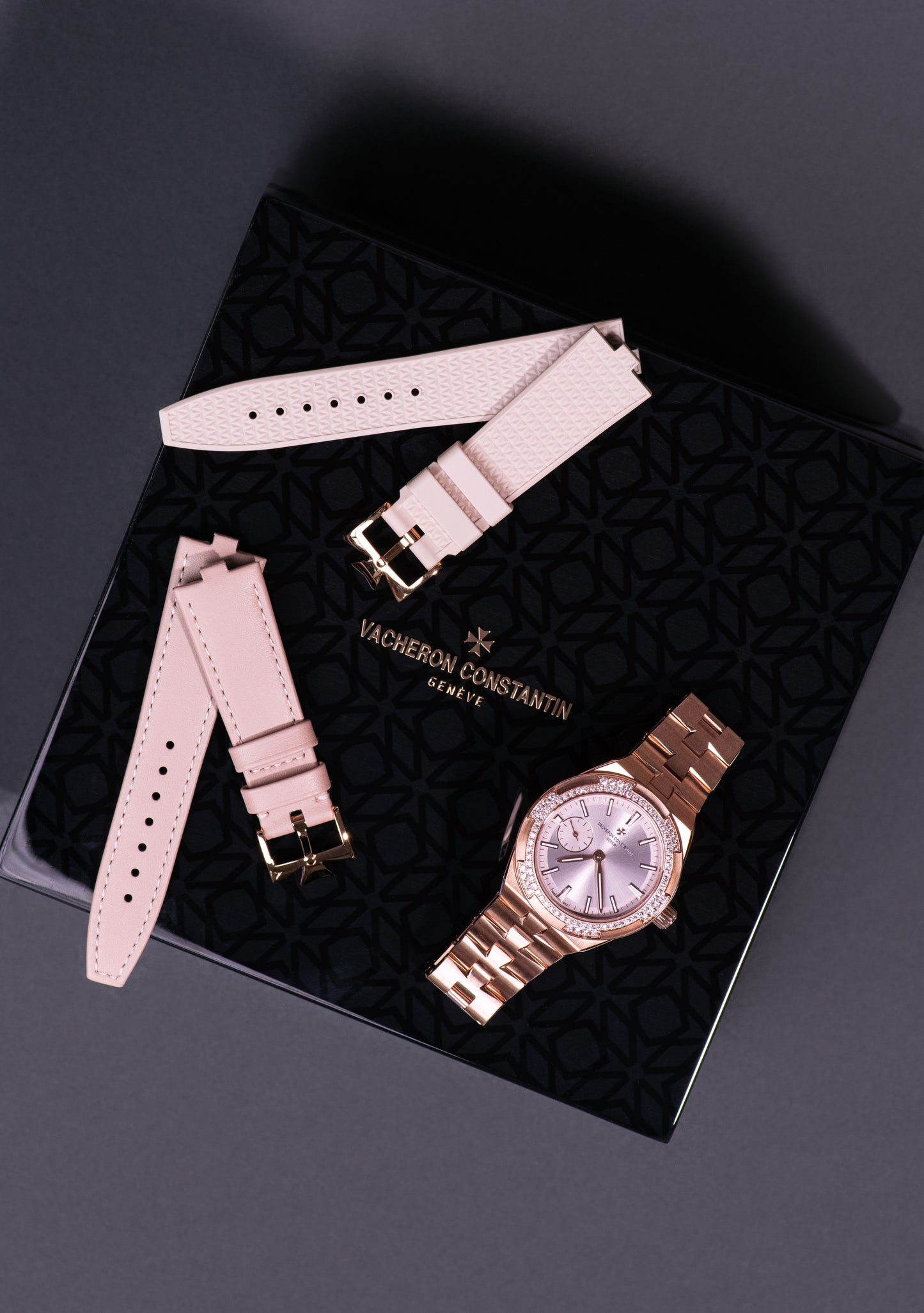 Vacheron Constantin Pink Gold Overseas Self-Winding Watch with Rubber & Leather Strap