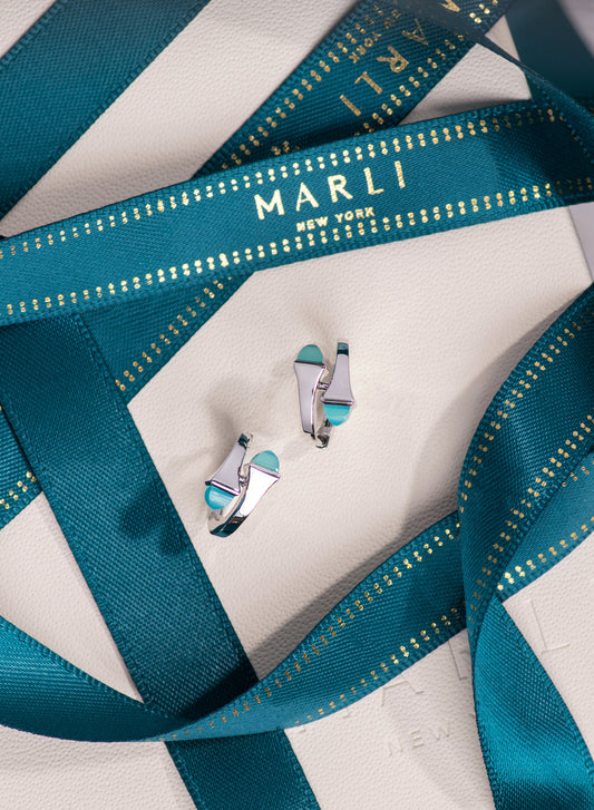 أقراط مارلي الدائرية الصغيرة من العقيق الأزرق البحري