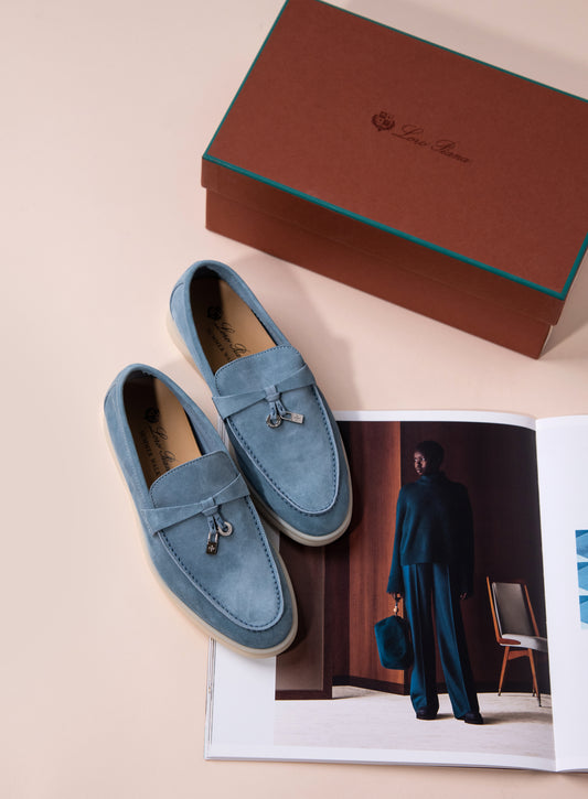 Loro Piana Summer Charms Walk Suede in Bluestone Sky