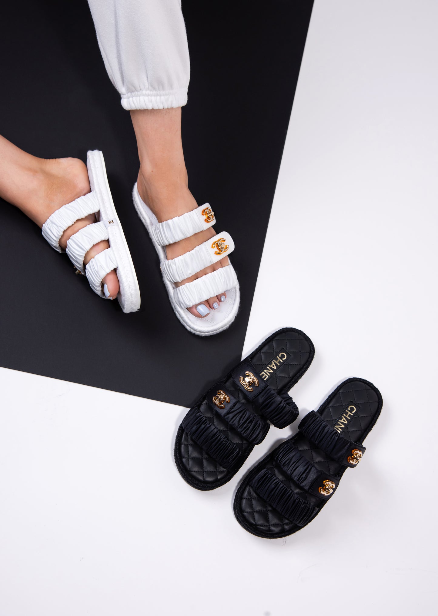 Chanel CC Turnlock Sandals in Black