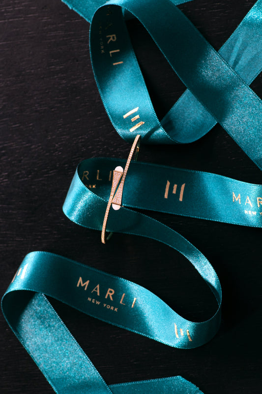 Marli Cleo Yellow Gold Bangle with Diamond & Moon Stone