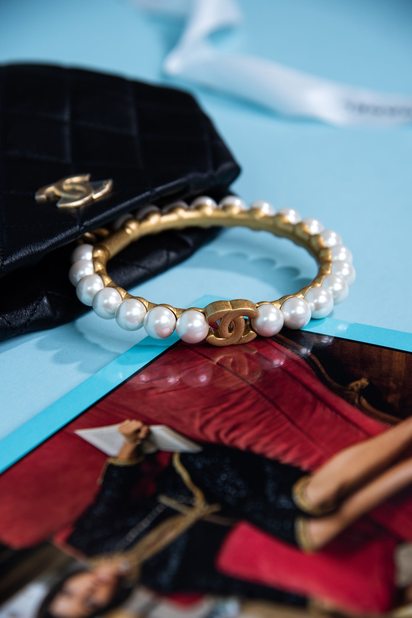 Chanel Pearl Handle Quilted Lambskin Clutch
