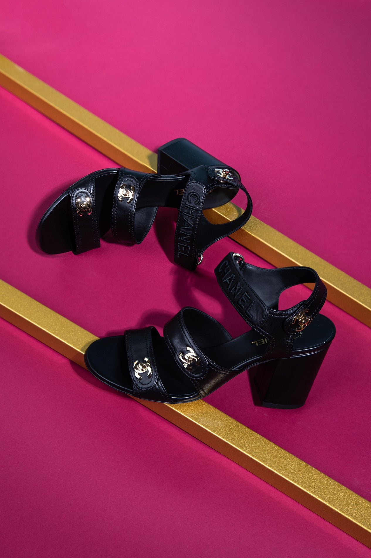 Chanel CC Turnlock Black Sandals