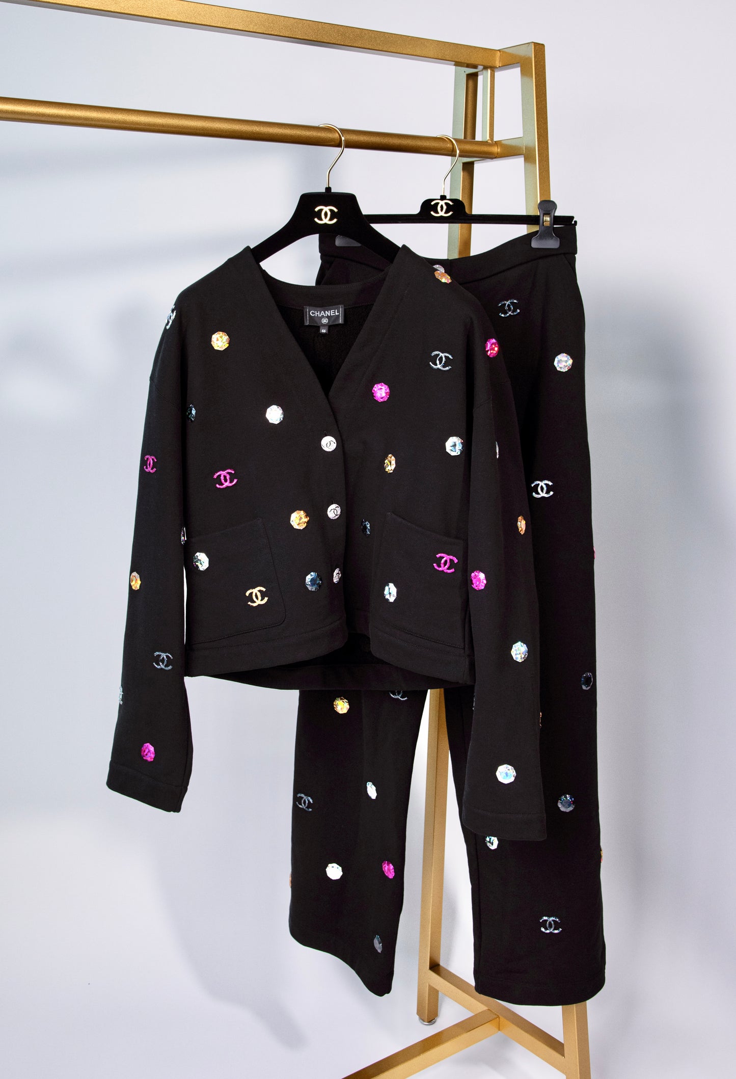 Chanel Black CC Gem Jacket & Pants