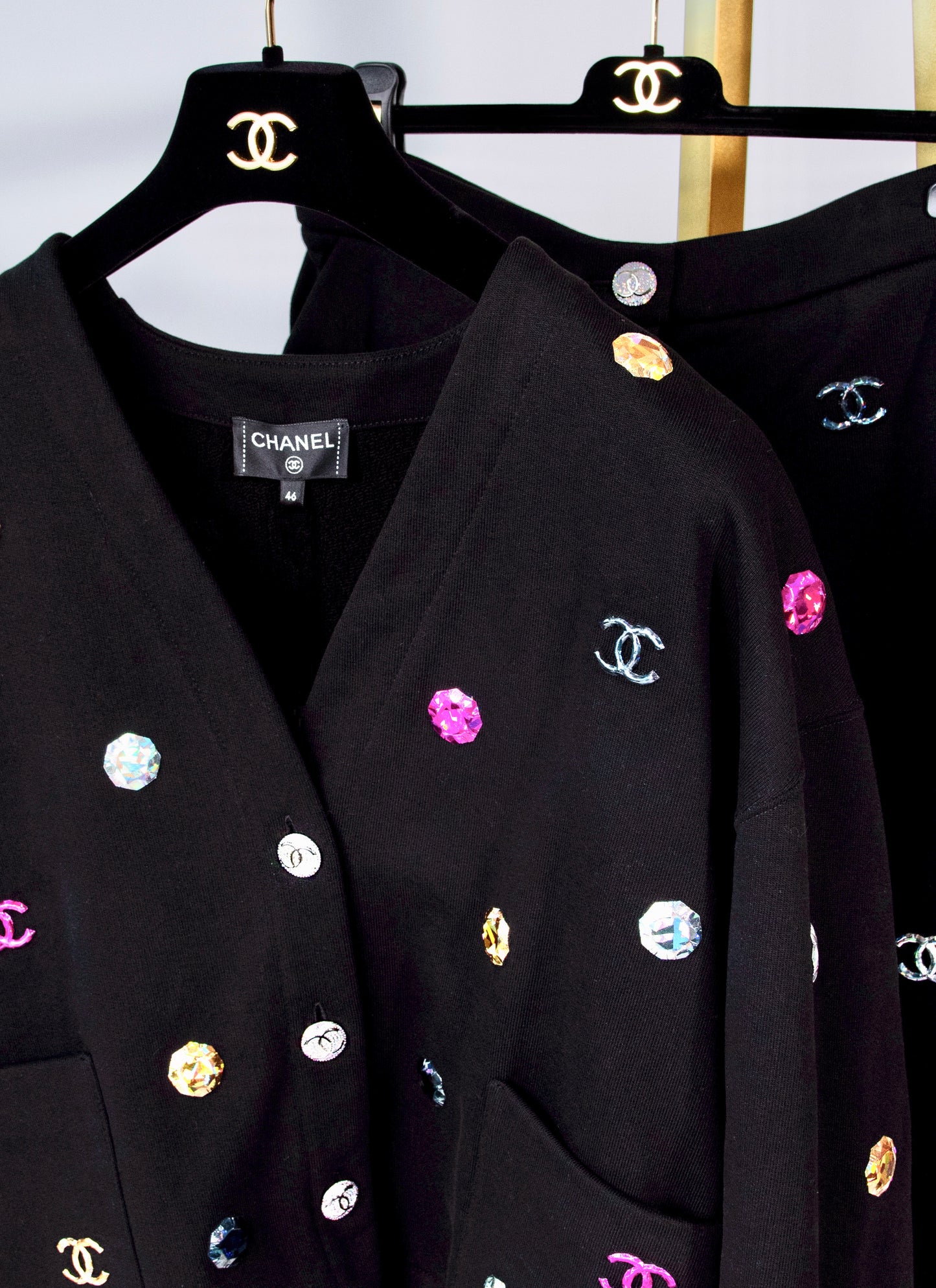 Chanel Black CC Gem Jacket & Pants