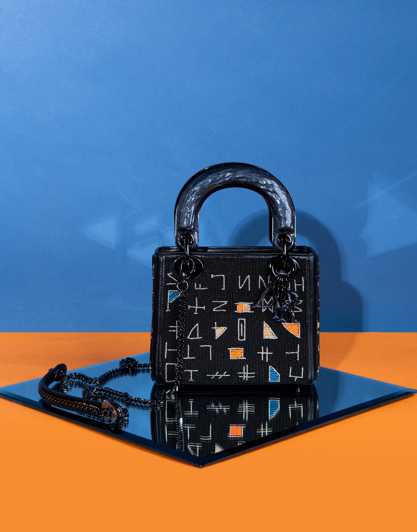 Dior Limited Edition Lady Dior Art Collection Small Black Lambskin Embroidered with Multicolor Pearls