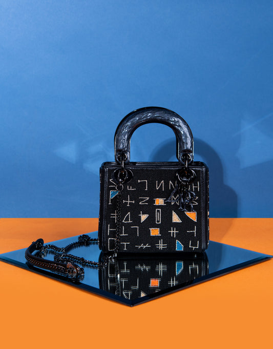 Dior Limited Edition Lady Dior Art Collection Small Black Lambskin Embroidered with Multicolor Pearls