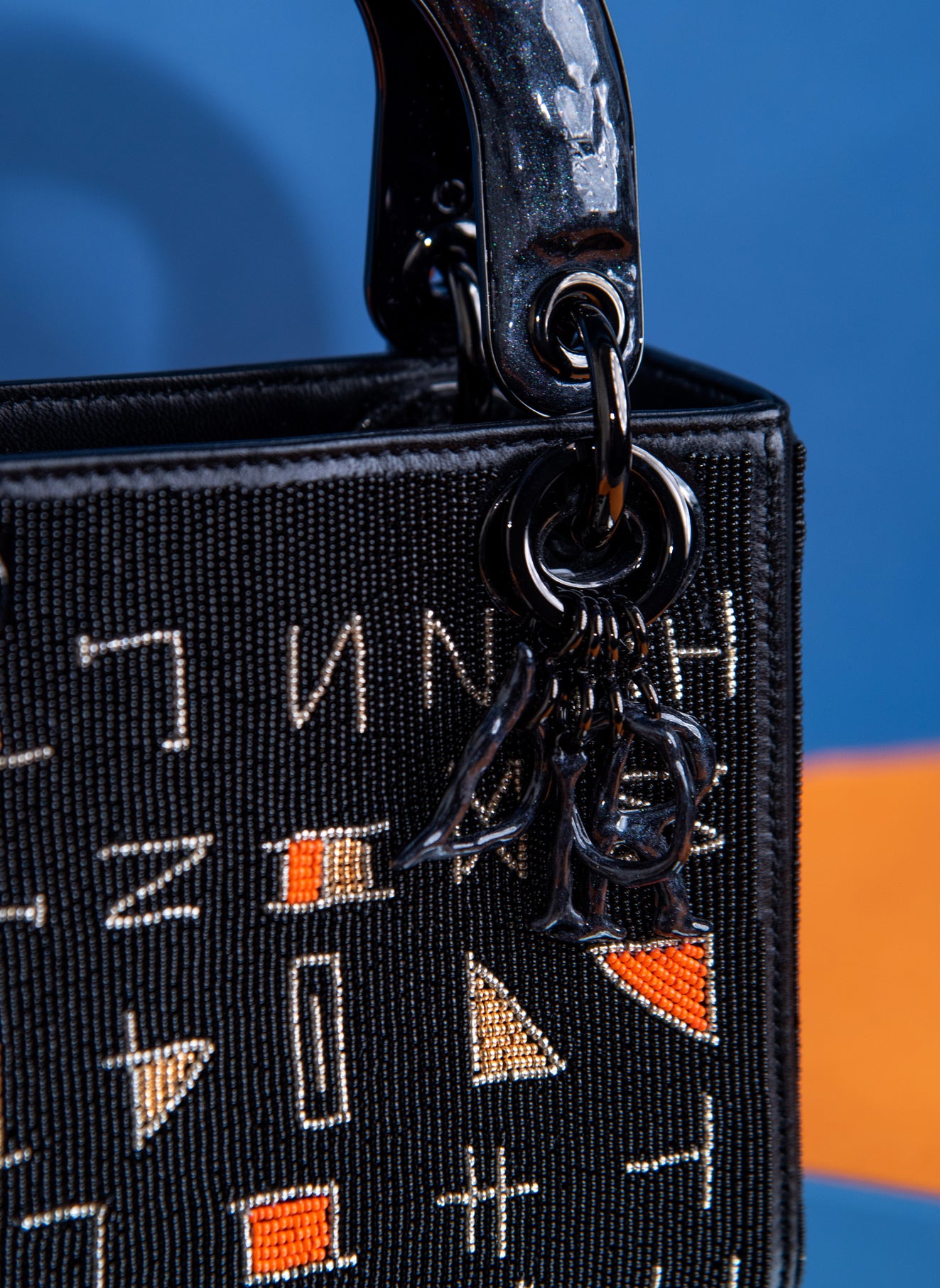 Dior Limited Edition Lady Dior Art Collection Small Black Lambskin Embroidered with Multicolor Pearls