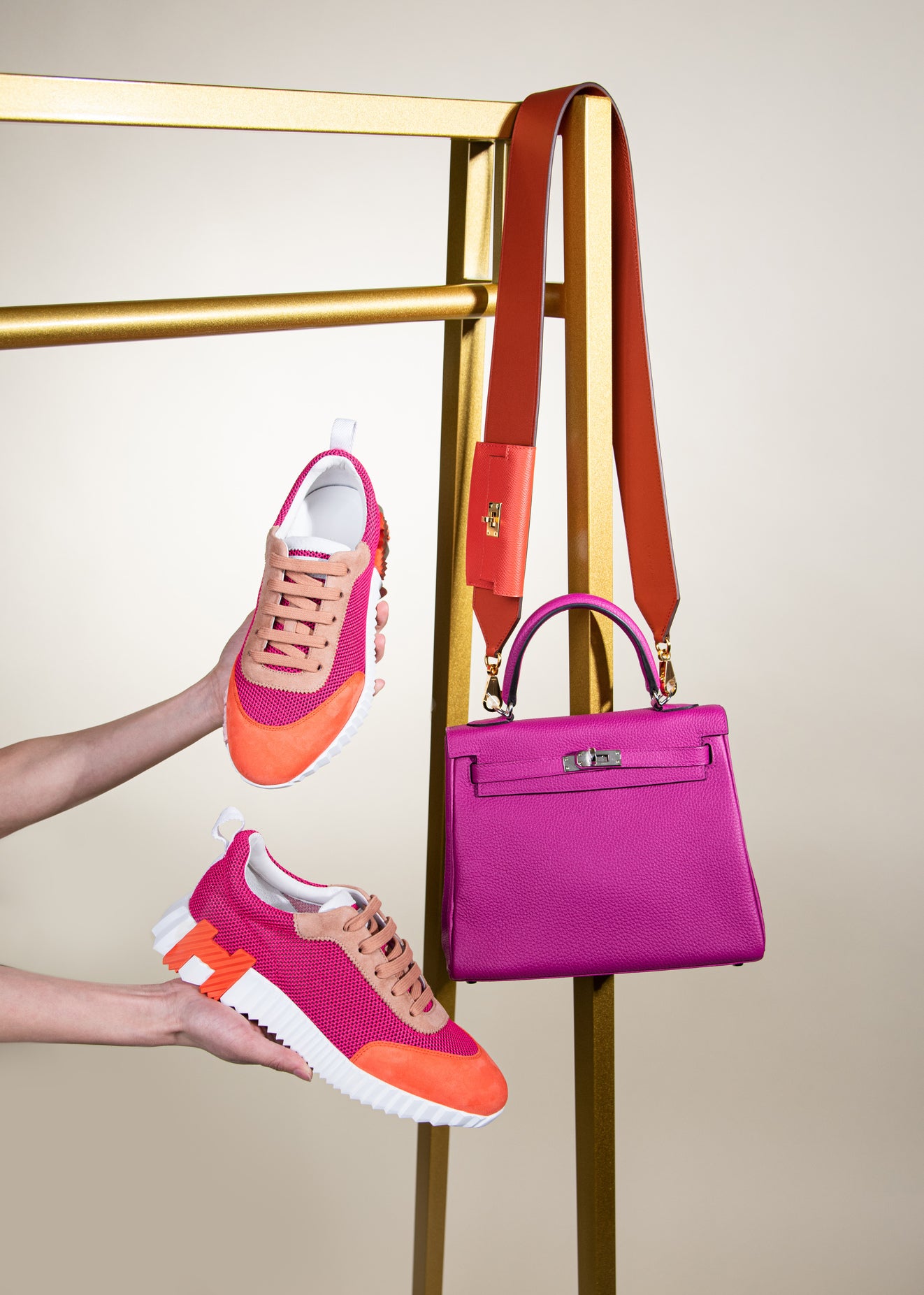 Hermès Bouncing Sneaker Multicolor Rose & Kelly 25 Rose Pourpre PHW