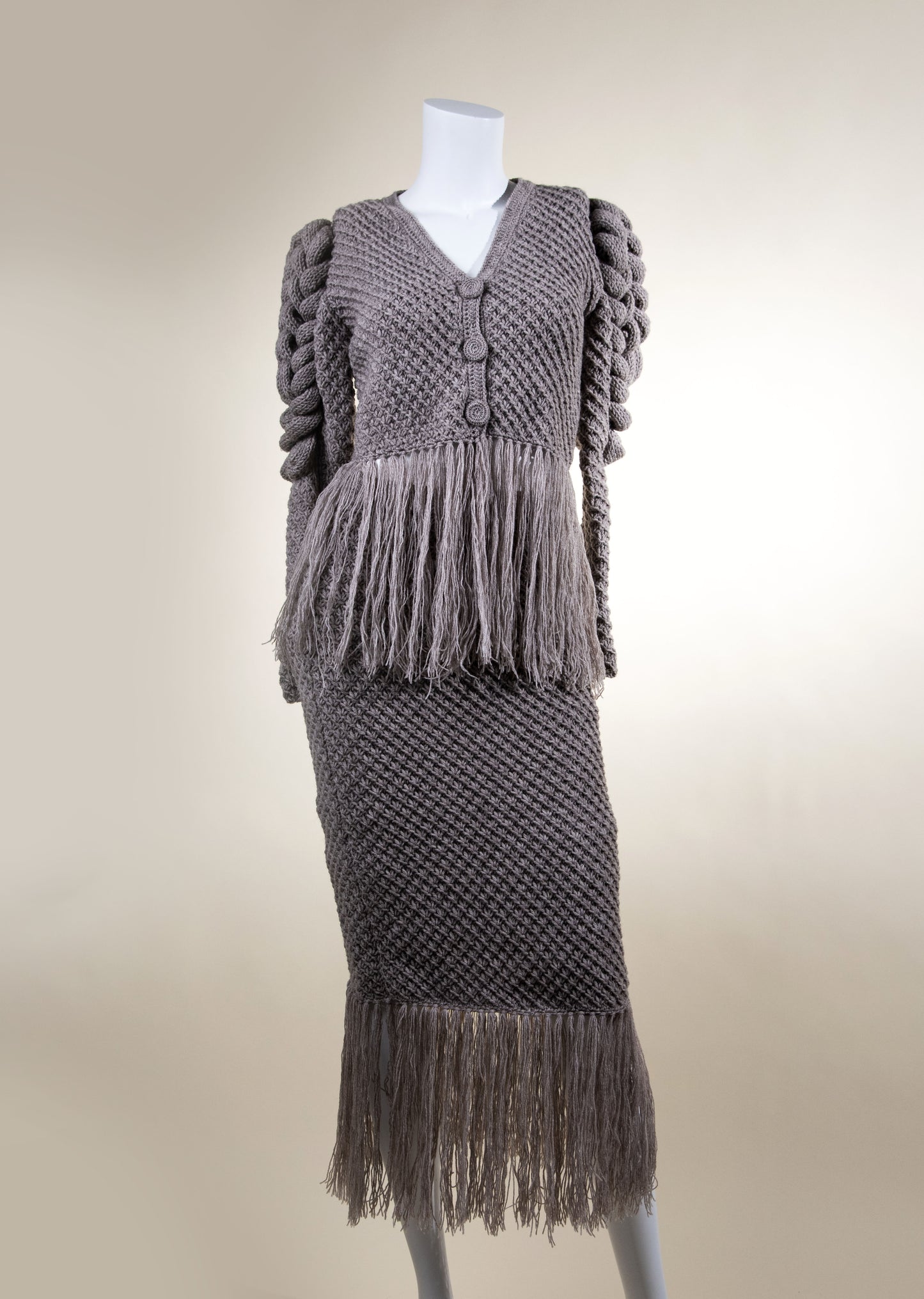 Liya Cream Cardigan & Skirt with Fringes
