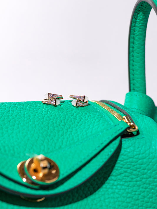 Marli Cleo Diamond Huggie Earrings in White Moon Stone