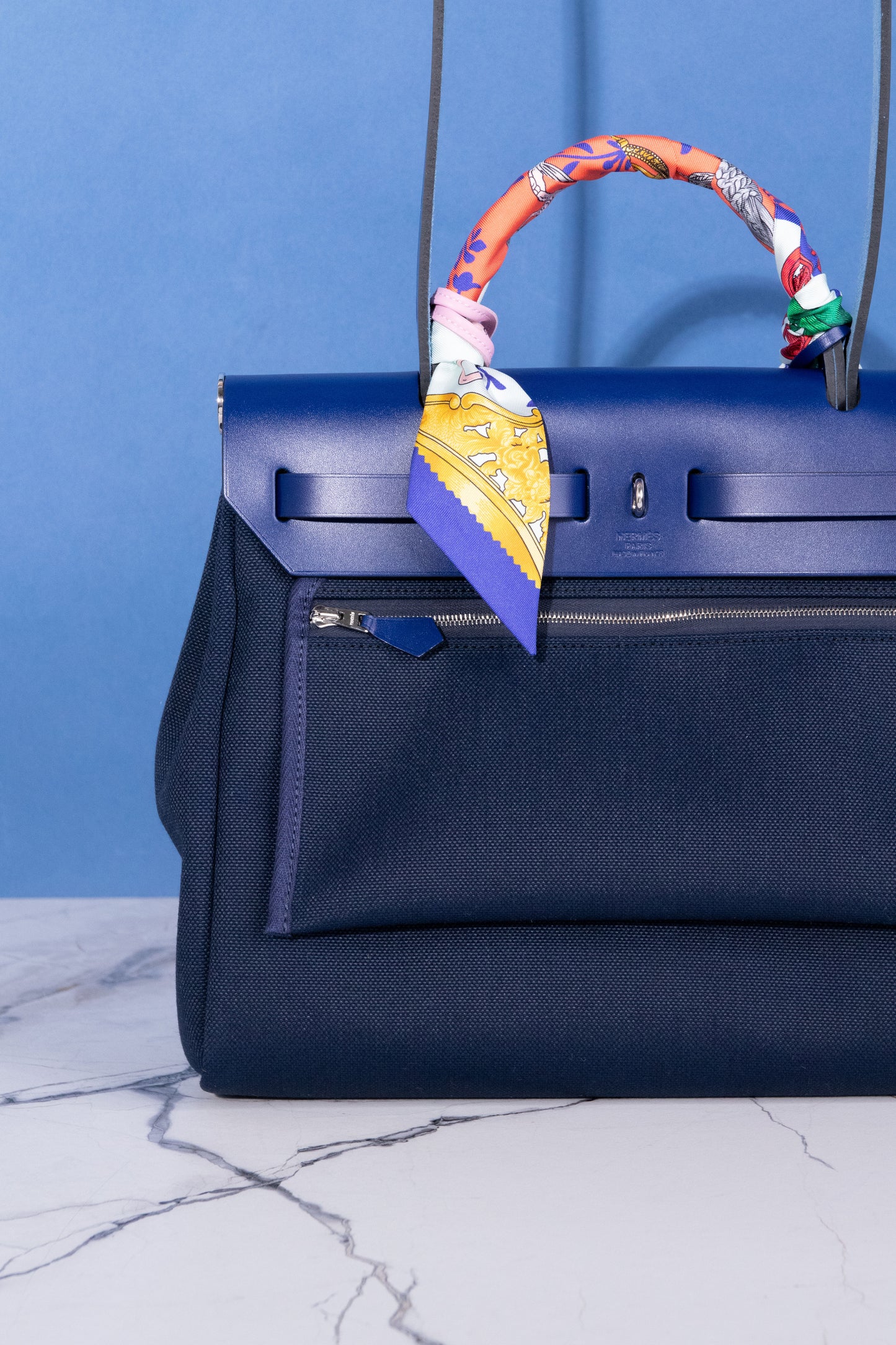 Hermès Herbag 31cm Blue Marine with Twilly