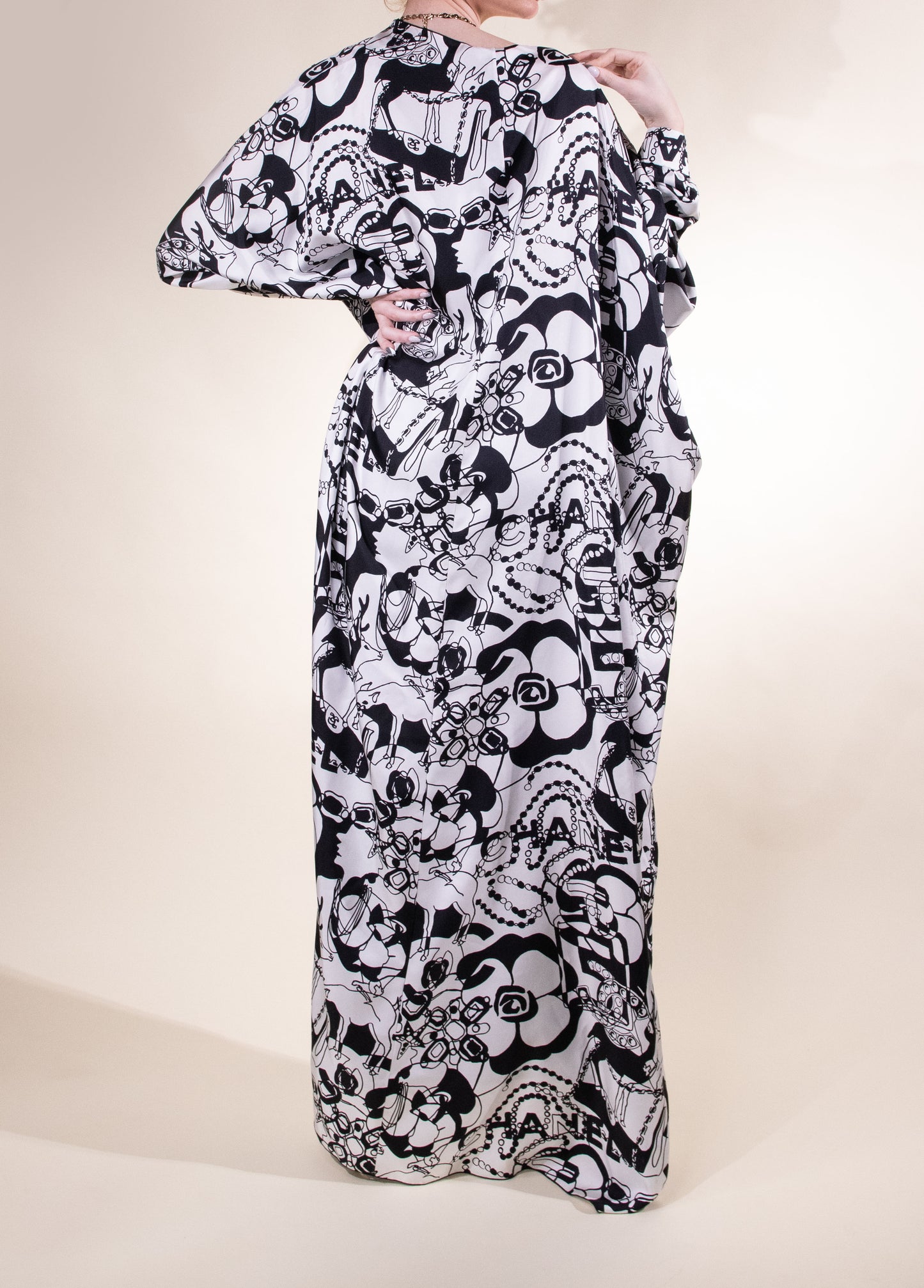Chanel Coat Printed Silk Twill in White & Black