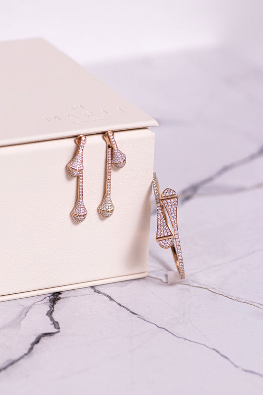 Marli Cleo Rose Gold Full Diamond Drop Earrings & Full Diamond Slip-On Bracelet