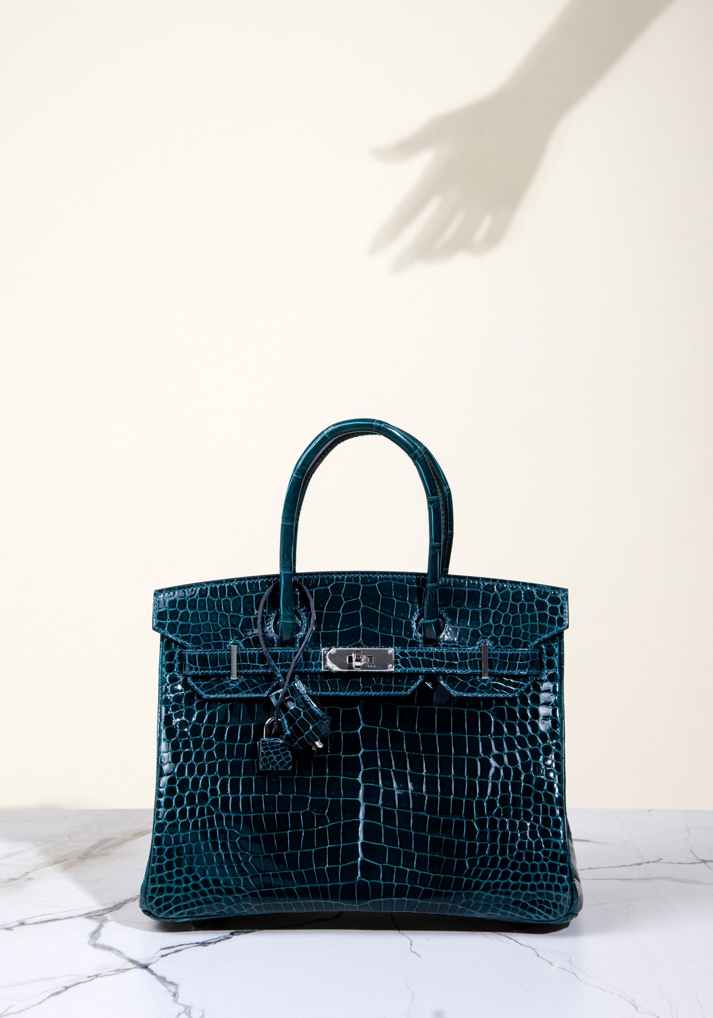 Hermès Birkin 30 Shiny Crocodile in Blue Colvert PHW