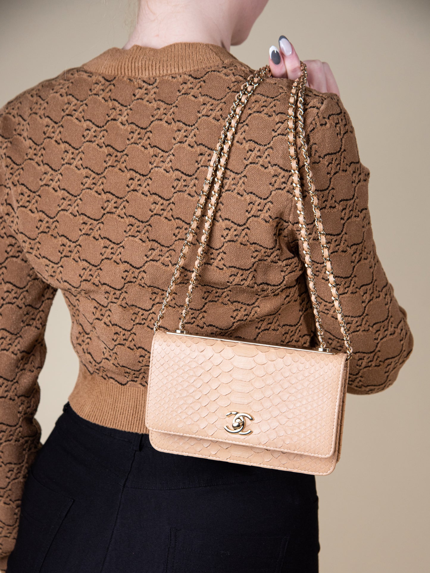 Chanel Python Wallet Beige on Chain