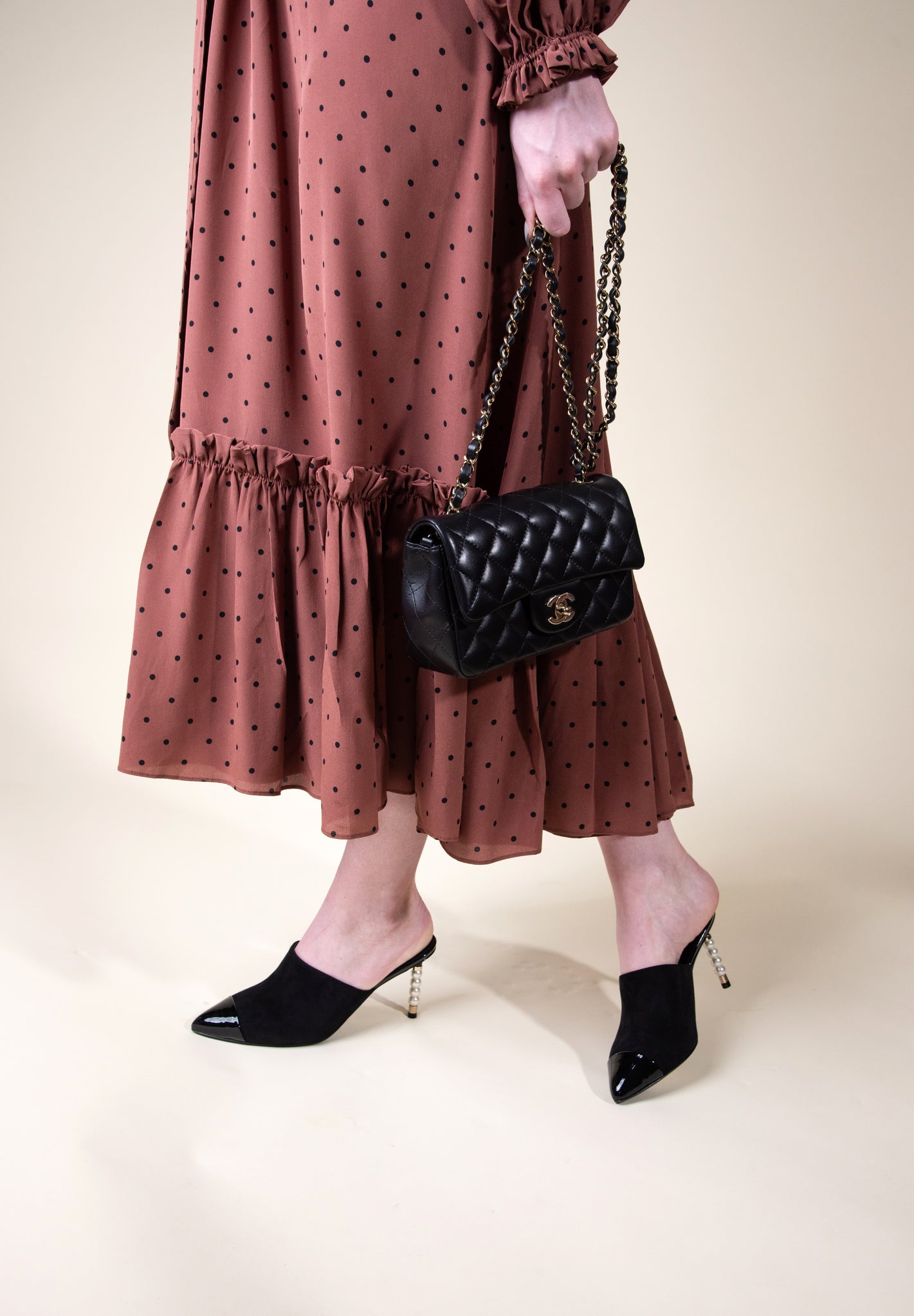Zimmermann Dotted Dress & Chanel Mini Classic Flap Bag